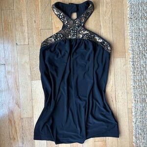 Cache Black Embellished Halter Tank Top